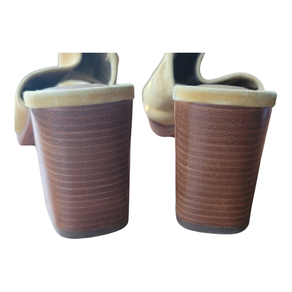 Frye‎ Blake High Block Heel Mules Yellow Suede Slip On Leather Footbed - Picture 4 of 6